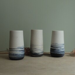 White Vase With Blue Lines, Handmade Ceramic Vase, Flower Stoneware Minimal Pottery Summer Home Decor - thumbnail 2