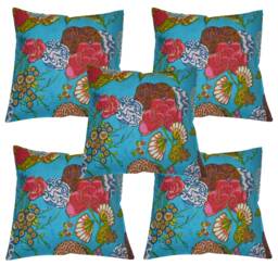 Indian Quilted Kantha Cushion Cover Set Floral Pattern Cover Fruit Print Ethnic Sofa Pillow Cases Handmade Boho Pillow Covers - thumbnail 1