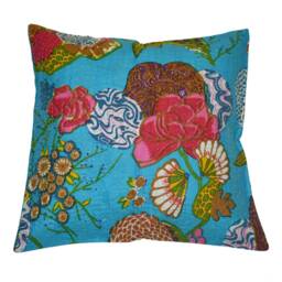 Indian Quilted Kantha Cushion Cover Set Floral Pattern Cover Fruit Print Ethnic Sofa Pillow Cases Handmade Boho Pillow Covers - thumbnail 2