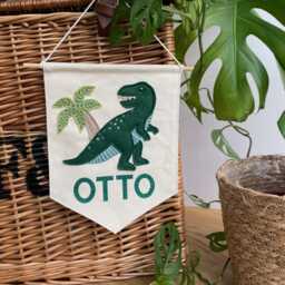 Personalised Dinosaur Felt Banner, Custom Name Wall Hanging, Toddler Room Sign - thumbnail 3