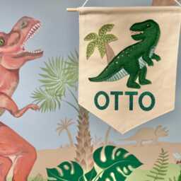 Personalised Dinosaur Felt Banner, Custom Name Wall Hanging, Toddler Room Sign - thumbnail 4