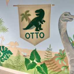 Personalised Dinosaur Felt Banner, Custom Name Wall Hanging, Toddler Room Sign - thumbnail 2