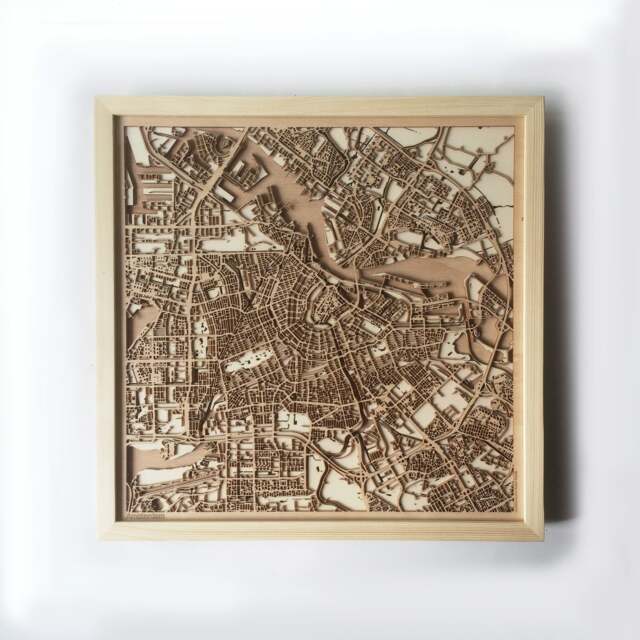 Amsterdam Wooden Street Map - Laser Cut 3D Pinewood Framed Wall Art - image 1