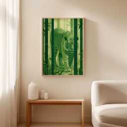 Green Tiger Jungle Poster, Bamboo Animal Wall Art Print - thumbnail 3