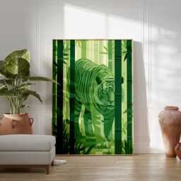 Green Tiger Jungle Poster, Bamboo Animal Wall Art Print - thumbnail 4