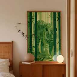 Green Tiger Jungle Poster, Bamboo Animal Wall Art Print - thumbnail 2