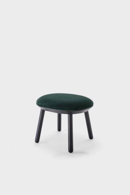 Green Velour Ottoman Solid Ash Foot Stool - image 1