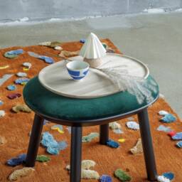 Green Velour Ottoman Solid Ash Foot Stool - thumbnail 2