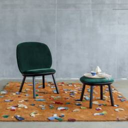 Green Velour Ottoman Solid Ash Foot Stool - thumbnail 3