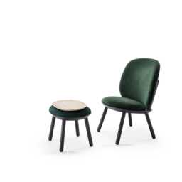 Green Velour Ottoman Solid Ash Foot Stool - thumbnail 4