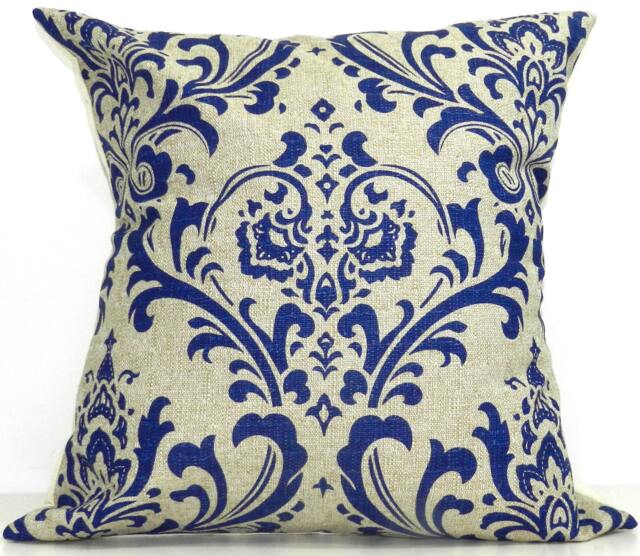 New 18x18 Inch Designer Handmade Pillow Case in Peacock & Taupe Damask
