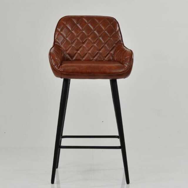 Bar Stools Faux Leather Brown Breakfast Kitchen Counter Stool Black Metal Legs - Vintage Industrial - image 1