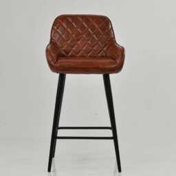 Bar Stools Faux Leather Brown Breakfast Kitchen Counter Stool Black Metal Legs - Vintage Industrial