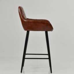 Bar Stools Faux Leather Brown Breakfast Kitchen Counter Stool Black Metal Legs - Vintage Industrial - thumbnail 3