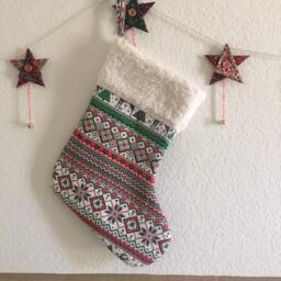 Christmas Stocking, Handcrafted Stocking, Decoration, Holliday Snow Flakes Stocking. # 1 - thumbnail 2