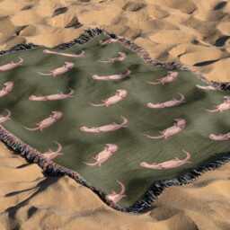 Cotton Woven Blanket, Sea Otter Parade, Blush Pink On Army Green, Animals, Kids Room, Baby Nursery Decor, Coastal Throw - thumbnail 3
