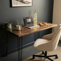 Industrial Reclaimed Wooden Desk With Black Hairpin Legs - thumbnail 2