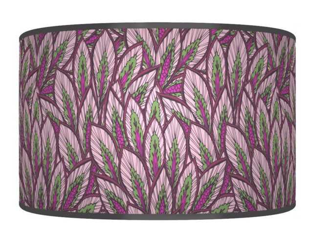 Floral Purple & Green Print Lampshade - Handmade Drum Pendant Botanical Ceiling Light For Modern Natural Interiors - image 1