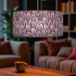 Floral Purple & Green Print Lampshade - Handmade Drum Pendant Botanical Ceiling Light For Modern Natural Interiors - thumbnail 2