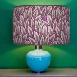 Floral Purple & Green Print Lampshade - Handmade Drum Pendant Botanical Ceiling Light For Modern Natural Interiors - thumbnail 3