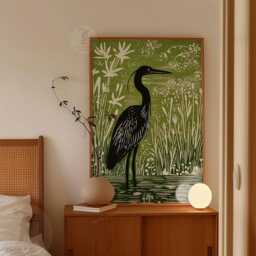 Heron in Reeds Poster Print - Green Wildlife Wall Art Nature Bird Decor - thumbnail 2