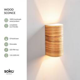 Ul Listed Curved Plywood Wall Sconce Wood Bedside Lamp - thumbnail 3