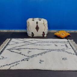 Handmade Beni Ourain Rug Moroccan White & Black Wool Carpet - thumbnail 2