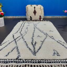 Handmade Beni Ourain Rug Moroccan White & Black Wool Carpet - thumbnail 3