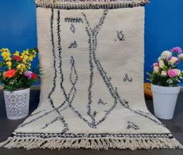 Handmade Beni Ourain Rug Moroccan White & Black Wool Carpet - thumbnail 1