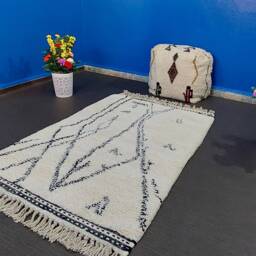 Handmade Beni Ourain Rug Moroccan White & Black Wool Carpet - thumbnail 4
