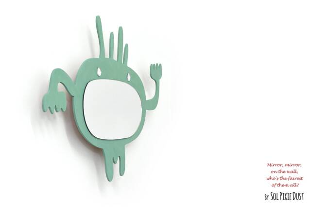 Safety Mirror Alien Turquoise With Led Light - Wall Decor Nursery Kid Wooden - image 1