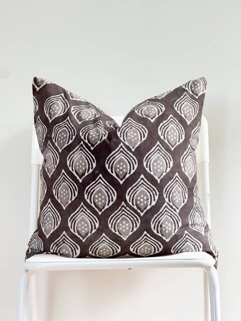 Block Print Pillow Cover Floral Batik, Ethnic Farmhouse Decor - image 1