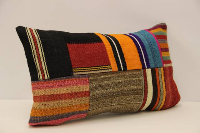 Lumbar Pillow, Patchwork Sofa Pillow, 12x20 in 30x50 cm, Vintage Turkish Kilim Pillow, Home Cushion Cover Boho Pillow Koef-1150 - image 1