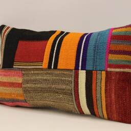 Lumbar Pillow, Patchwork Sofa Pillow, 12x20 in 30x50 cm, Vintage Turkish Kilim Pillow, Home Cushion Cover Boho Pillow Koef-1150 - thumbnail 3