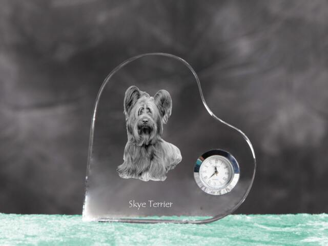 Skye Terrier - Crystal Clock in The Shape Of A Heart With Image Pure-Bred Dog - image 1