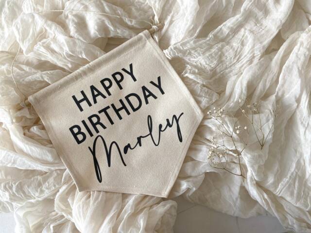 Happy Birthday Banner Flag, Personalised Birthday Decor, Wall Decor - image 1