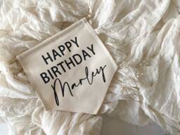 Happy Birthday Banner Flag, Personalised Birthday Decor, Wall Decor - thumbnail 1