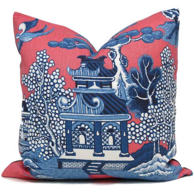 Lee Jofa Willow Pillow Cover Pink Blue Chinoiserie Pagoda Throw