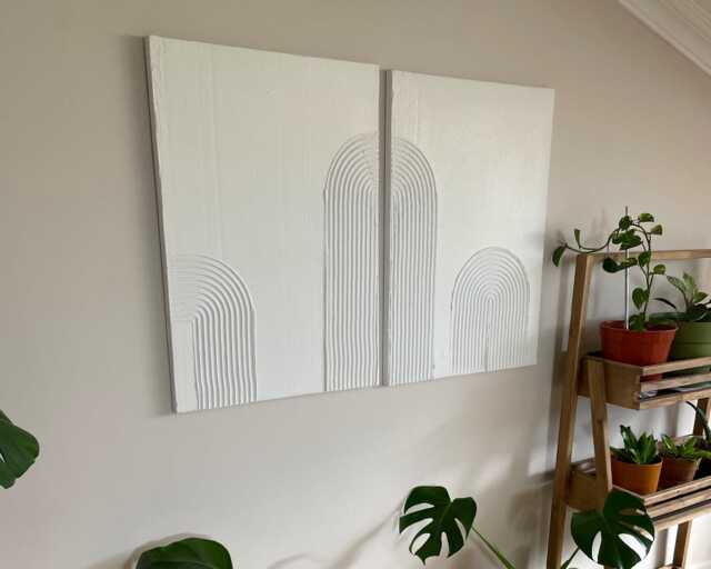xlarge Set Of 2 White Plaster Wall Art, Textured Canvas Painting, Boho Minimal Neutral Decor For Living Room - image 1