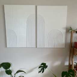 xlarge Set Of 2 White Plaster Wall Art, Textured Canvas Painting, Boho Minimal Neutral Decor For Living Room - thumbnail 3