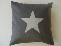 Linen Cushion Cover Embroidered Star Pillow, 16x16 Inch - thumbnail 1