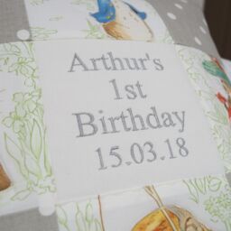 Beatrix Potter?? Patchwork Birthday Cushion, Beatrix Potter, Peter Rabbit, Birthday, First Nursery Decor , Baby Cushion - thumbnail 3
