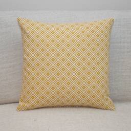 Contemporary Geometric Ikat Cushion in Ochre Yellow. Double Sided. 17x17 - thumbnail 1