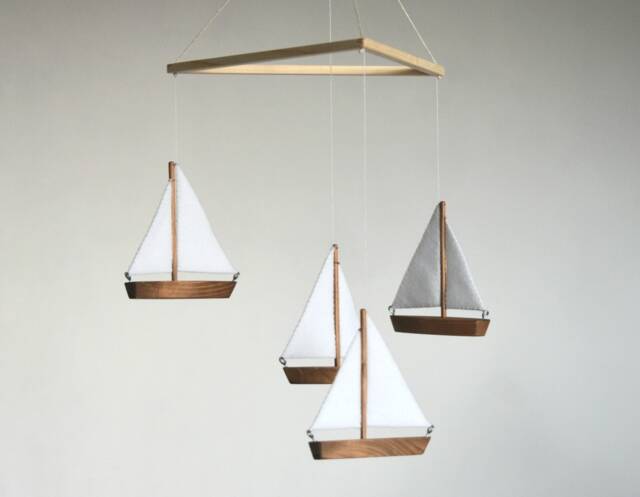 Sailing Boat Baby Mobile Handmade Ocean Nursery Decor, Shower Gift - image 1