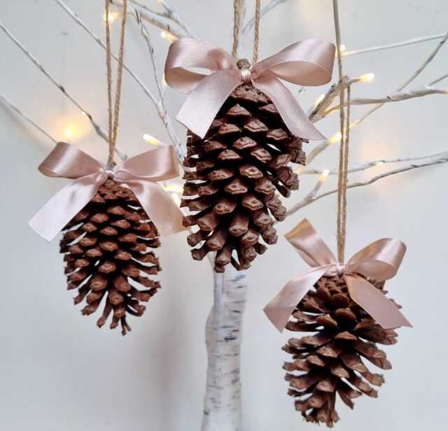 Set Of 3 Christmas Tree Decorations/Pine Cone Neutral Christmas Blush Ornaments Eco Friendly - image 1