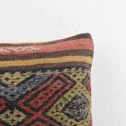 Vintage Turkish Kilim Pillow Cover Handwoven Wool Rug Cushion - 16x16 - thumbnail 3