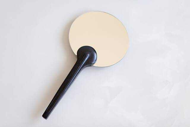 Small Double Sided Hand Mirror. Table Top Home D??cor Handmade Mirror With A Wooden Handle. Sculpture - image 1