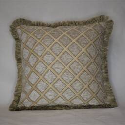 Embroidered Ivory Gold Leaf Chenille Fringe Pillow For Sofa Or Chair Hand Made in Usa - thumbnail 3