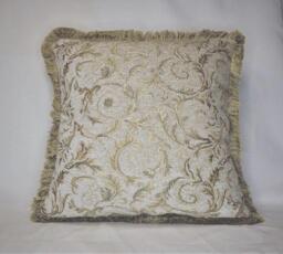 Embroidered Ivory Gold Leaf Chenille Fringe Pillow For Sofa Or Chair Hand Made in Usa - thumbnail 1