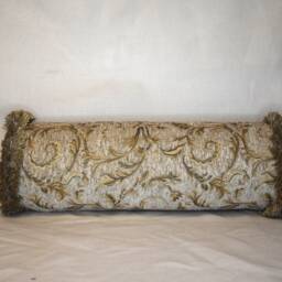 Embroidered Ivory Gold Leaf Chenille Fringe Pillow For Sofa Or Chair Hand Made in Usa - thumbnail 4